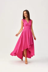 Evening Maxi Satin Dress In Fuchsia