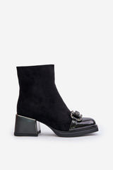 Women's Suede Zipper Heel Ankle Boots - Black