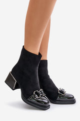 Women's Suede Zipper Heel Ankle Boots - Black