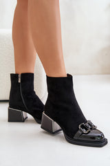 Women's Suede Zipper Heel Ankle Boots - Black