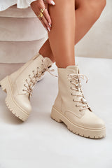 Women's Work Boots With Studs - Beige