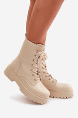 Women's Work Boots With Studs - Beige