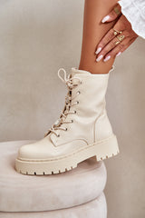 Women's Work Boots With Studs - Beige