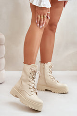 Women's Work Boots With Studs - Beige