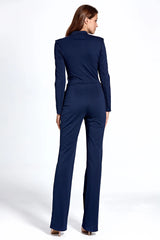 Scoop Neck Zip Up Jumpsuit - Navy Blue