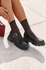 Women's Patent Leather Buckle Shoes - Black