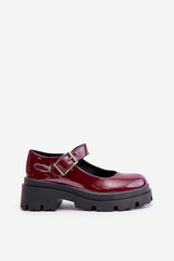 Women's Patent Leather Buckle Shoes - Burgundy