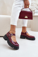 Women's Patent Leather Buckle Shoes - Burgundy