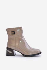 Elegant Women's Patent Leather Ankle Boots - Grey