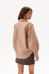 Elegant Beige Shirt With Collar And Puffy Sleeves