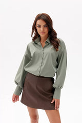 Elegant Green Shirt With Collar And Puffy Sleeves