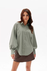 Elegant Green Shirt With Collar And Puffy Sleeves