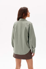 Elegant Green Shirt With Collar And Puffy Sleeves