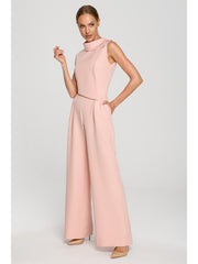 Sleeveless Jumpsuit With Double Layer Top - Powder