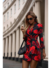 Short One-piece Black With Red Roses