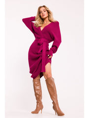 V Neck Sweater Dress - Pink