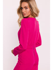 Impressive Full Body Suit With Statement Shoulders - Fuchsia