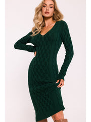 V-Neck Knitted Dress - Green