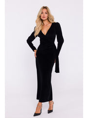 Deep V Neck Velvet Maxi Dress - Black