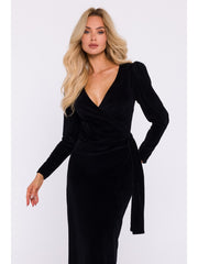 Deep V Neck Velvet Maxi Dress - Black