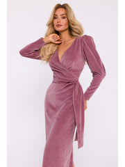 Deep V Neck Velvet Maxi Dress - Crepe Pink