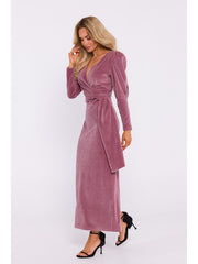 Deep V Neck Velvet Maxi Dress - Crepe Pink