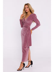 Deep V Neck Velvet Maxi Dress - Crepe Pink