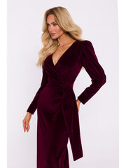 Deep V Neck Velvet Maxi Dress - Brown