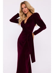 Deep V Neck Velvet Maxi Dress - Brown