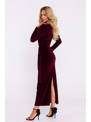 Deep V Neck Velvet Maxi Dress - Brown