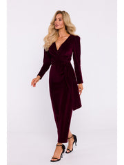 Deep V Neck Velvet Maxi Dress - Brown