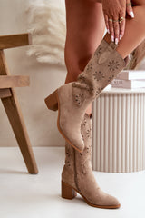 Women's Eco Suede Mid Calf Boots - Beige