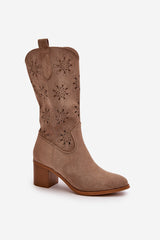 Women's Eco Suede Mid Calf Boots - Beige