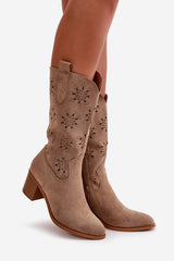 Women's Eco Suede Mid Calf Boots - Beige