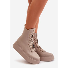 Women's Studded Leather Work Boots - Beige