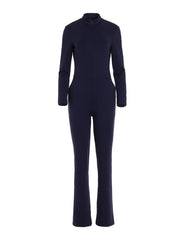 Scoop Neck Zip Up Jumpsuit - Navy Blue