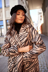 Palermo - μακρύ παλτό με animal print ζώνη - zebra καφέ