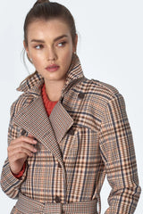 Classic Fit Belted Coat - Beige Check