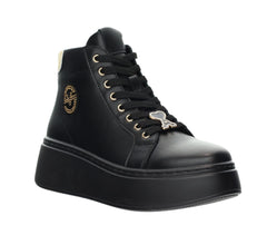 Women's Leather Sneakers Boots With Gold Accessories