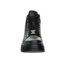 Women's Leather Sneakers Boots With Gold Accessories