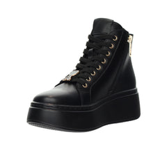 Women's Leather Sneakers Boots With Gold Accessories