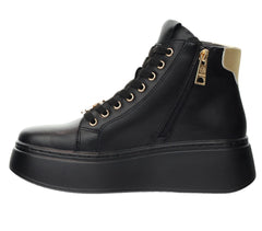 Women's Leather Sneakers Boots With Gold Accessories