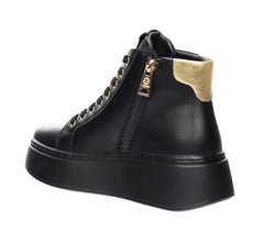 Women's Leather Sneakers Boots With Gold Accessories