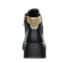 Women's Leather Sneakers Boots With Gold Accessories