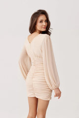 Mini Dress With Long Sleeves - Beige