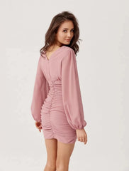 Long Sleeve Mini Dress - Dirty Pink