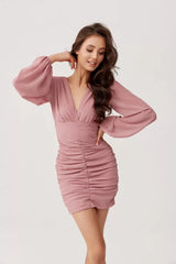 Long Sleeve Mini Dress - Dirty Pink