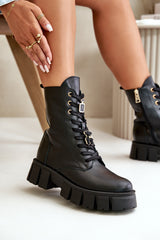 Women's Leather Work Boots With Badges