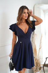 Cocktail Dress With Beautiful Ruffled Sleeves In Navy Blue