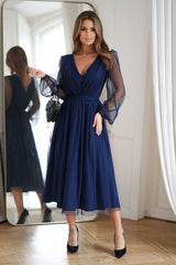 Evening Dress With Slightly Flared Skirt In Navy Blue